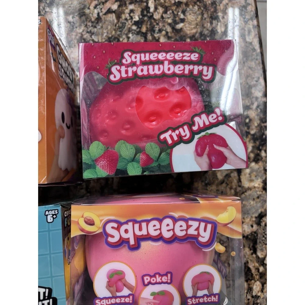 Sunny Days Squeezy Strawberry Peach & RMS Squishy Duck Needoh Fuzz Ball & Glow
